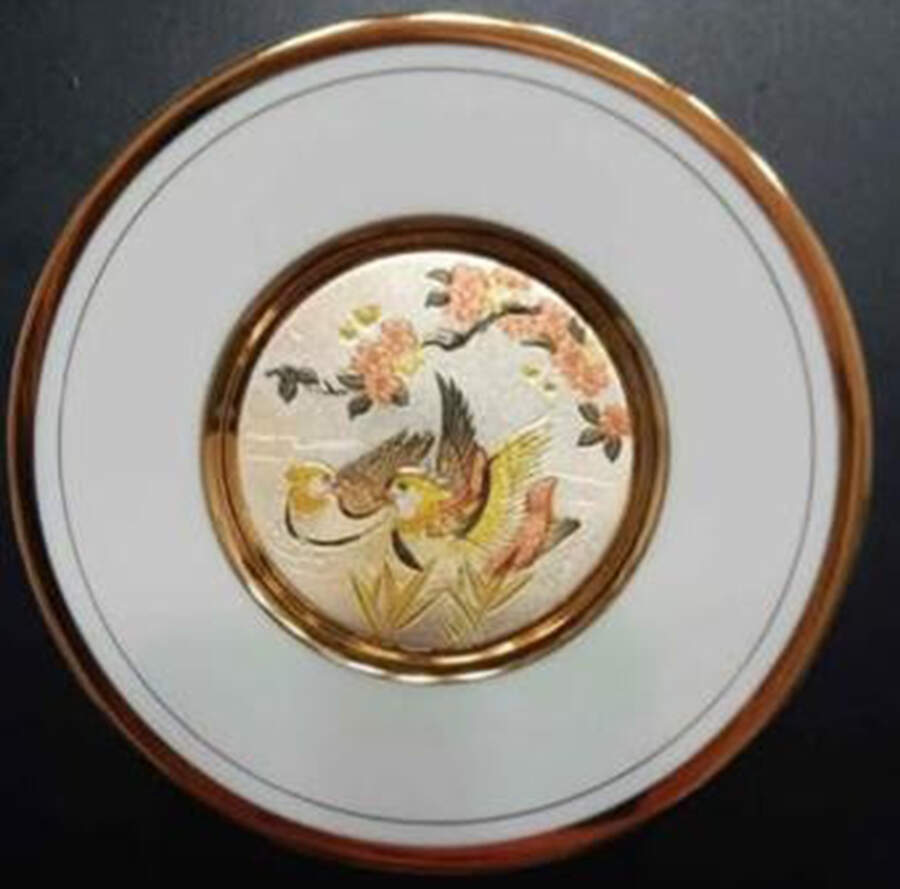 Chokin Art Two Birds Swimming - No Box by Japan-1
