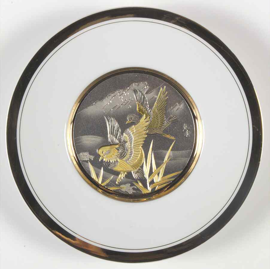 Chokin Art Mandarin Ducks Landing - No Box by Japan-1