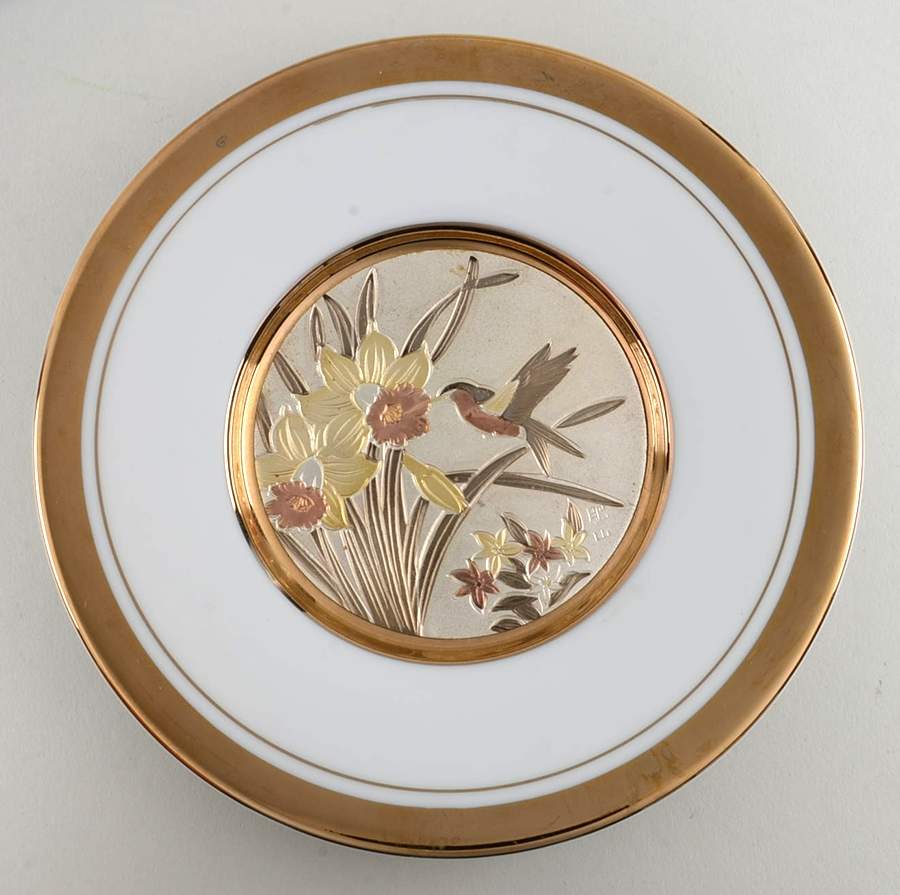 Chokin Art Hummingbird & Flowers-Gold - No Box by Japan-1