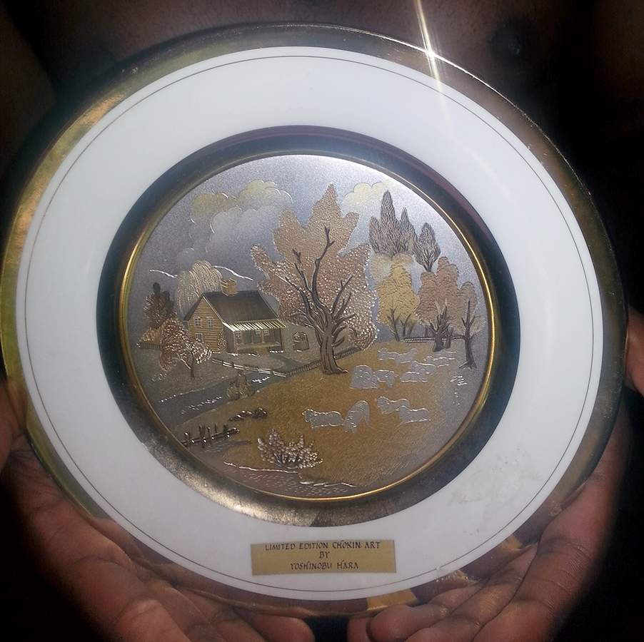 Chokin Art Landscape With Sheep - No Box by Japan-1