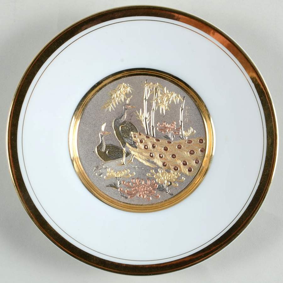 Chokin Art Peacock-White Rim - No Box by Japan-1