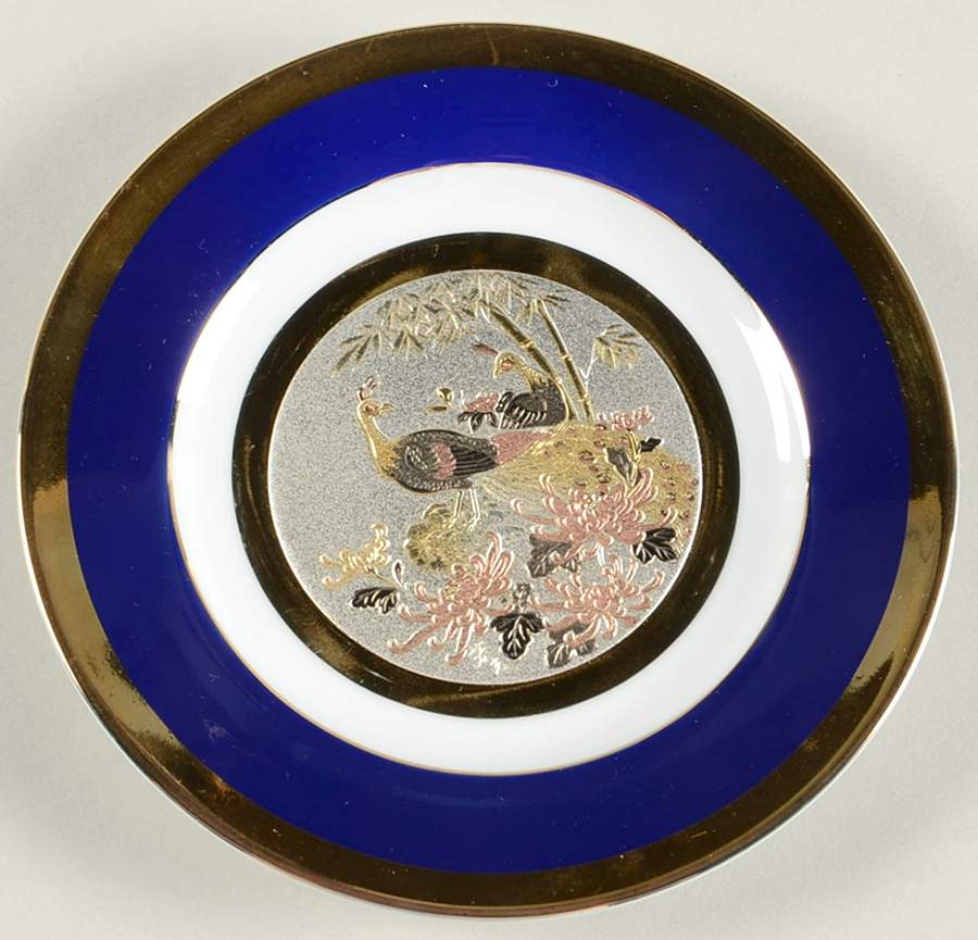 Chokin Art Peacock-Blue Rim - No Box by Japan-1