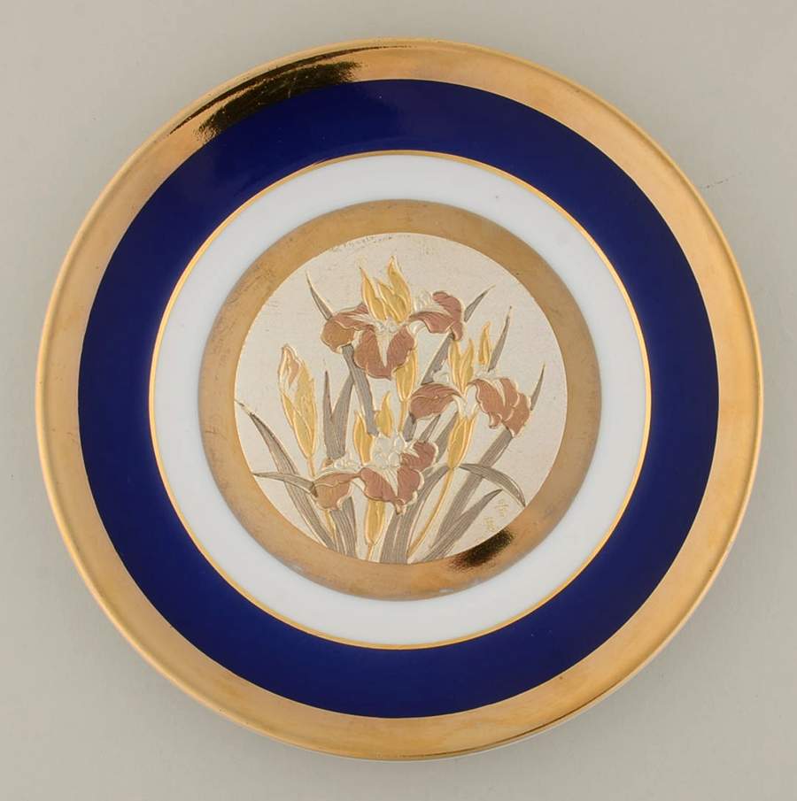 Chokin Art Flowers-Blue Border - No Box by Japan-1