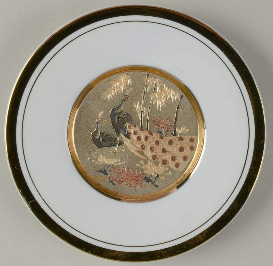 Chokin Art Peacock-White Rim - No Box by Japan-1