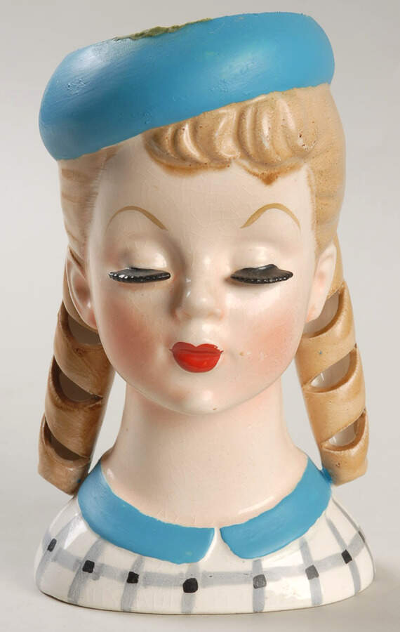Head Vases Teen Pigtails Blue Hat - No Box by Japan-1