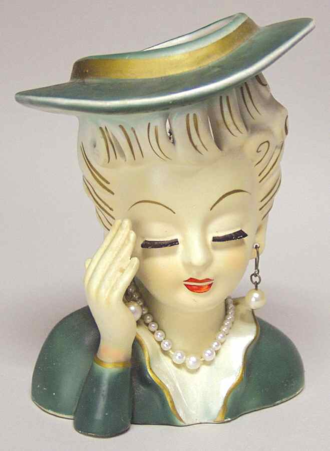 Head Vases Green Hat And Dress - No Box by Japan-1