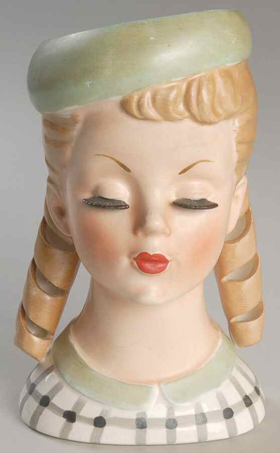 Head Vases Stripe Dress & Green Hat - No Box by Japan-1