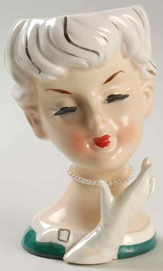 Head Vases White Hair W/Gloved Hand - No Box by Japan-1