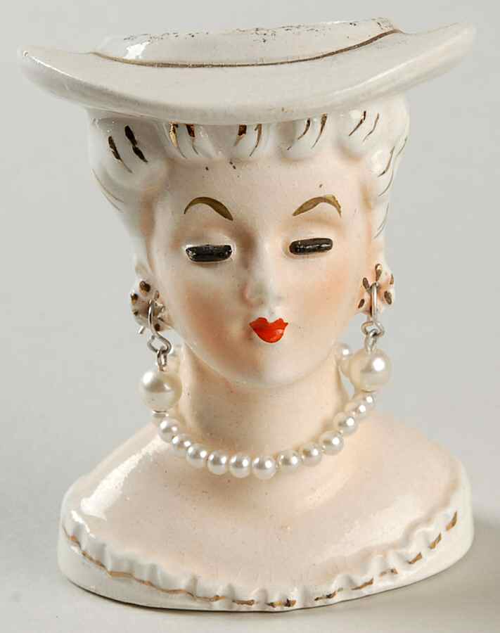 Head Vases Lady Sm Pierced Ears White Dre - No Box by Japan-1