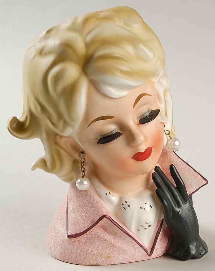 Head Vases Clsd Eyes Hand Up Pink Dress - No Box by Japan-1