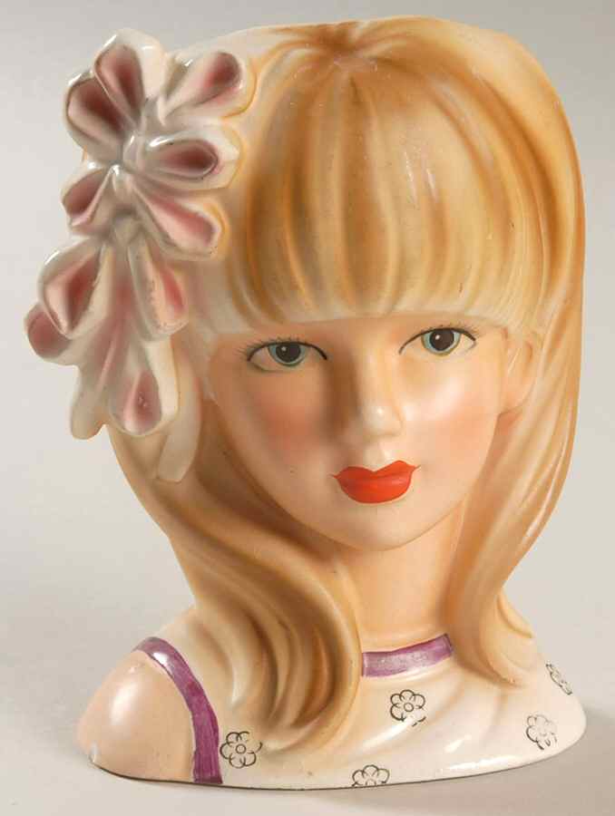 Head Vases Teen Blonde Pink Bows  - No Box by Japan-1