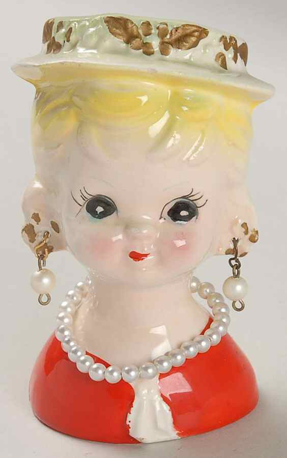 Head Vases Girl Blnd Red Drss Pierced Ear - No Box by Japan-1