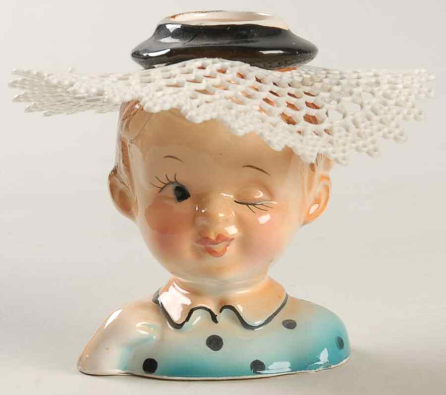 Head Vases Girl Aqua Winking Left Eye - No Box by Japan-1