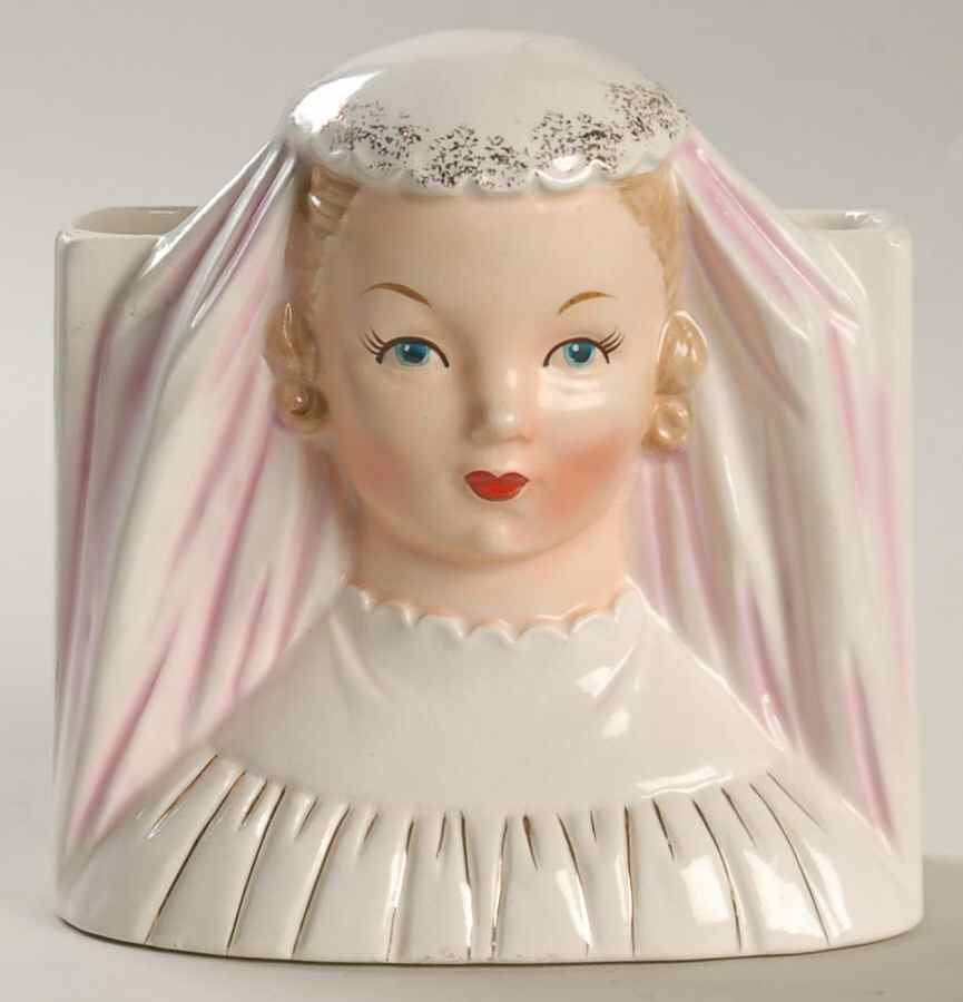 Head Vases Bride Pink/White Gold Accents - No Box by Japan-1