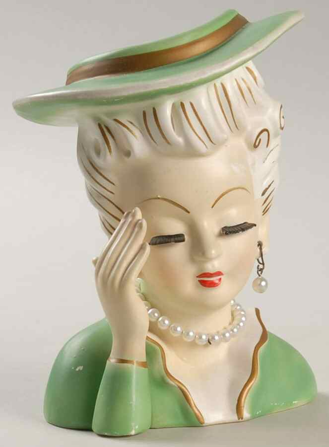 Head Vases Headache Lady Grn Dres/Hat - No Box by Japan-1