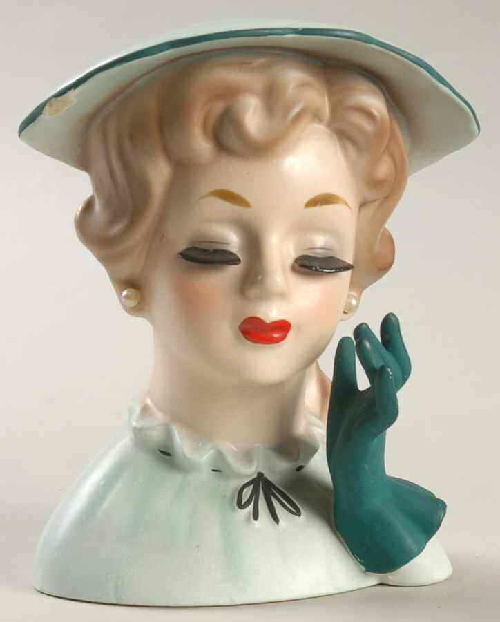 Head Vases Lady Gthrdnck Line Hnd Upaqua - No Box by Japan-1