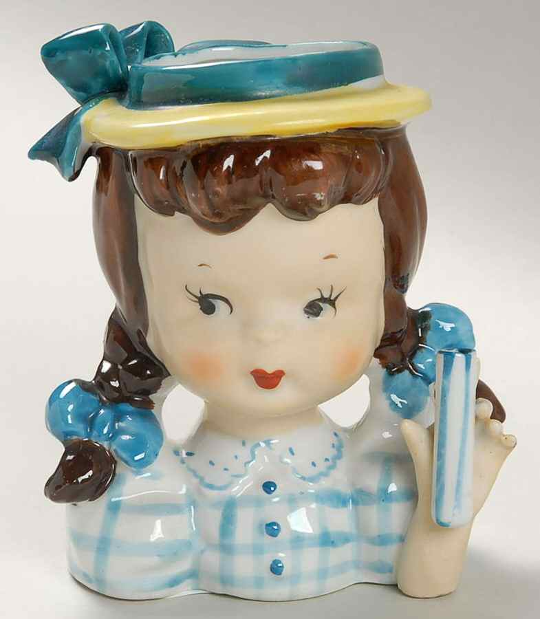 Head Vases Umbrella Girl Ylw.Blue Check - No Box 60 by Japan-1