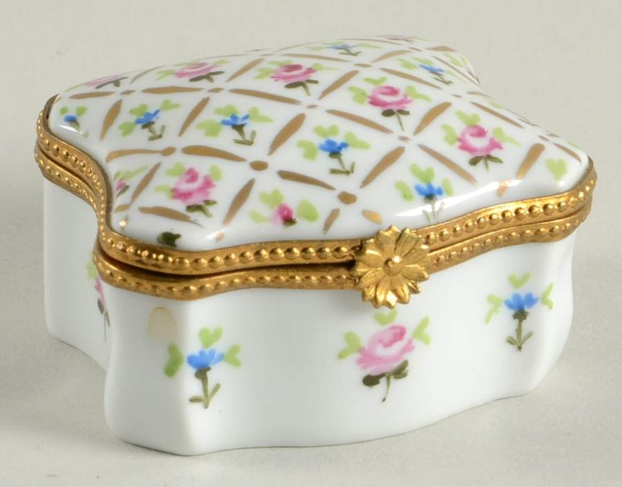 J Dumont Limoges Box Criss-Cross With Flowers - Boxed by J Dumont-1