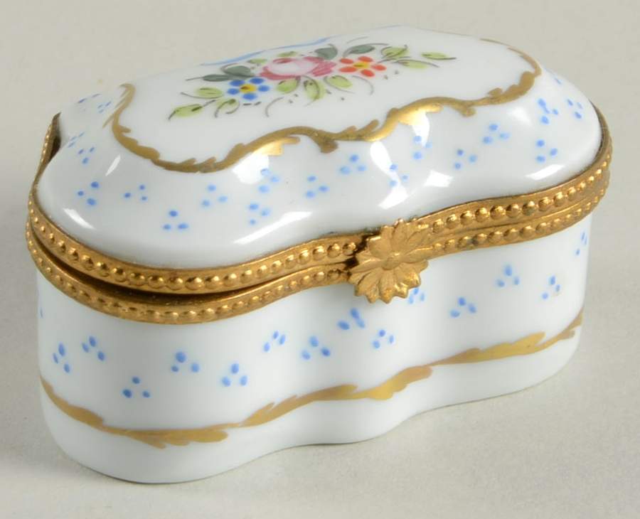 J Dumont Limoges Box Blue Dots With Single Flower - No Box by J Dumont-1