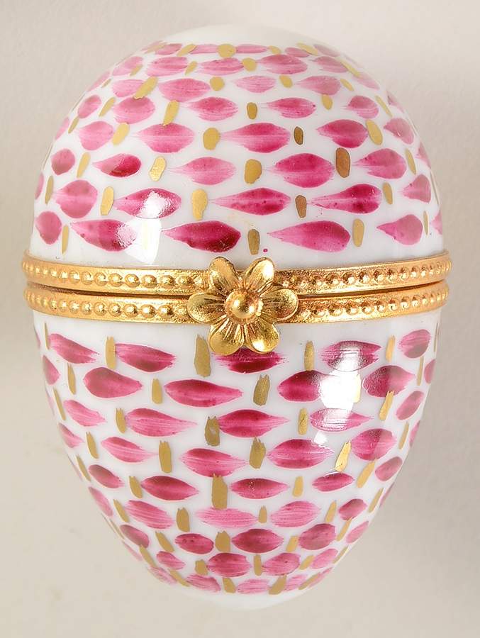 J Dumont Limoges Box Egg Shape-Burgundy Dots - No Box by J Dumont-1