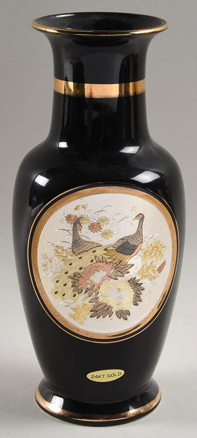Chokin Art Giftware (No Plates) Vase-Peacocks - No Box by Japan-1