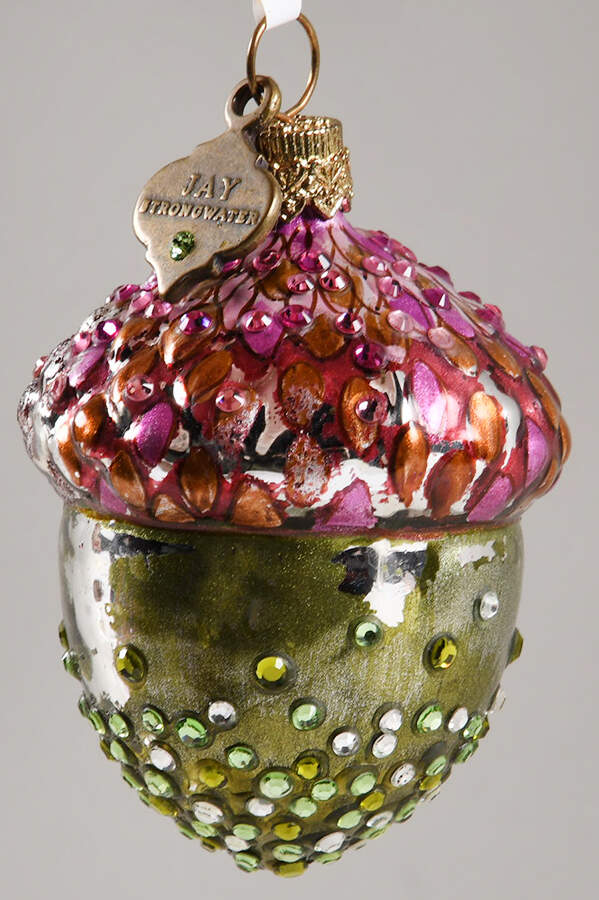 Christmas Ornaments Acorn, Pink And Green,Crystals - Boxed by Jay Strongwater-1