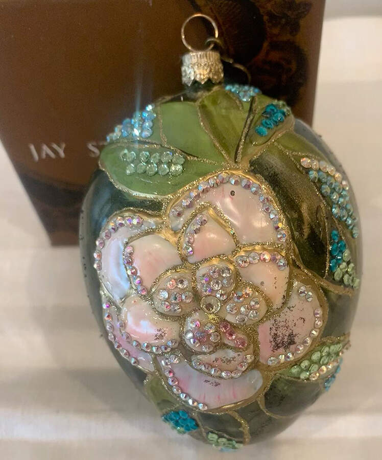 Christmas Ornaments Pink Rose Egg Ornament - Boxed by Jay Strongwater-1