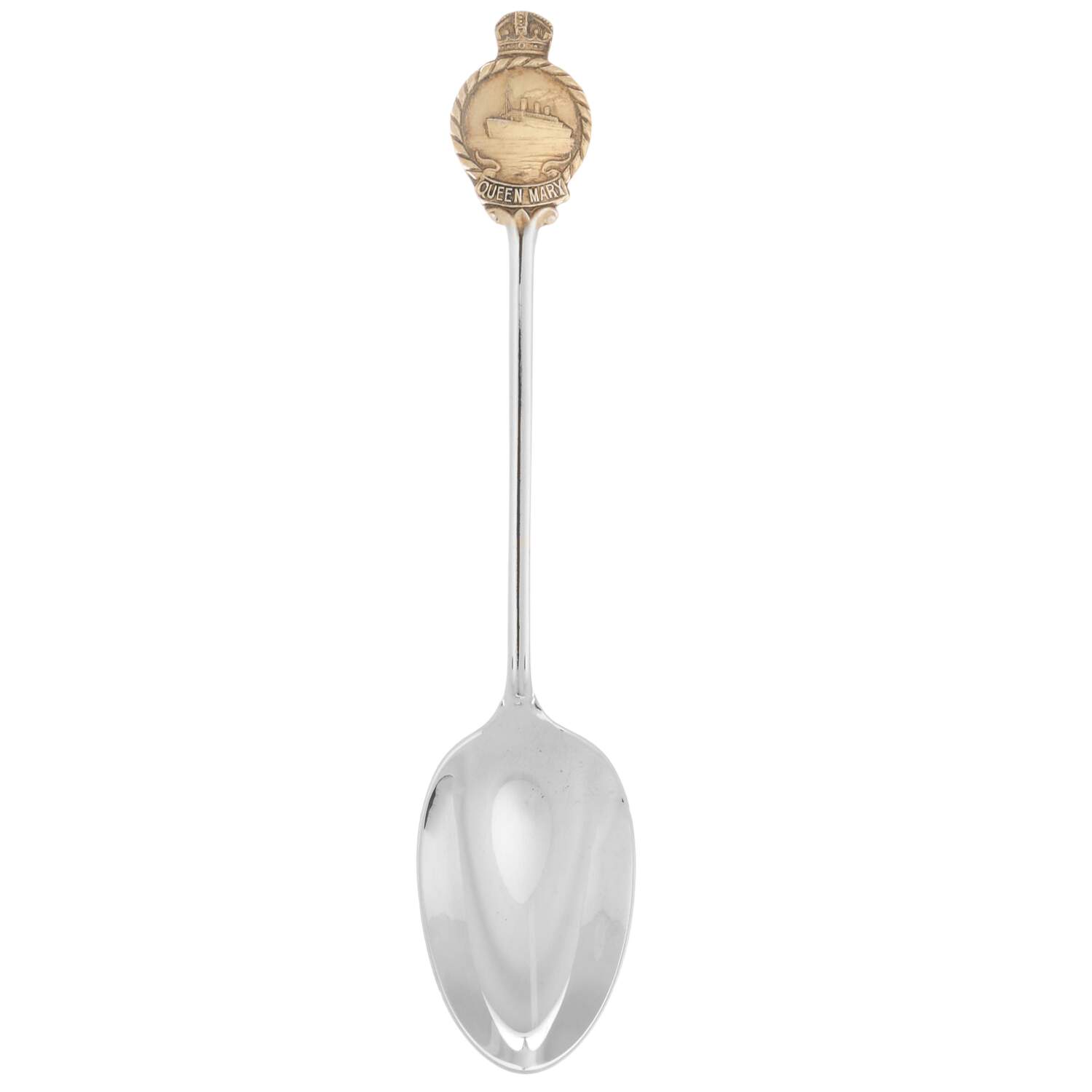 Royalty Souvenir Spoons Rms Queen Mary-Gold Accent - No Box by Josiah Williams & Co-1