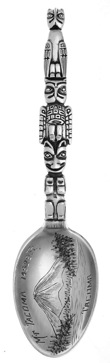 Souvenir Spoons Mt Tacoma, Totem Pole - No Box by Joseph Mayer (USA)-1