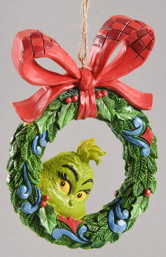 Grinch Ornaments Grinch Peeking Through Wreath - Boxed by Jim Shore-1