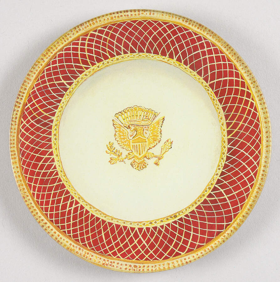John Derian Decoupage Plates Small Round Plate W/Eagle & Red Band - No Box by John Derian-1