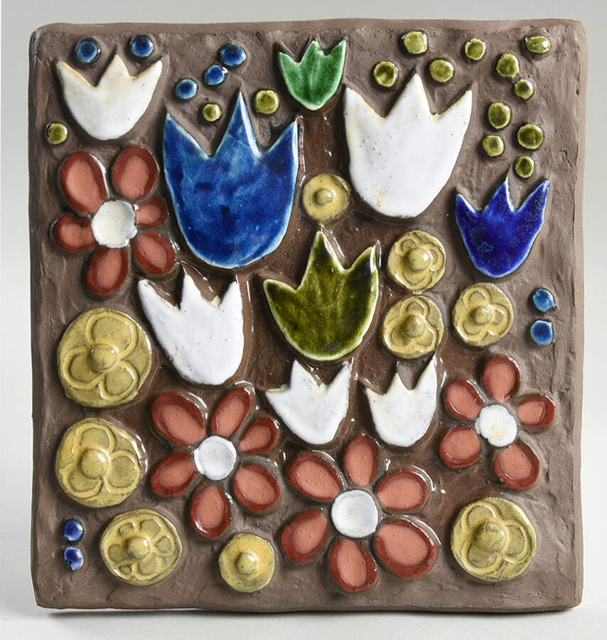 Floral Plaques White,Blue,Brown Multi  All Over - No Box by Jie Ceramics-1