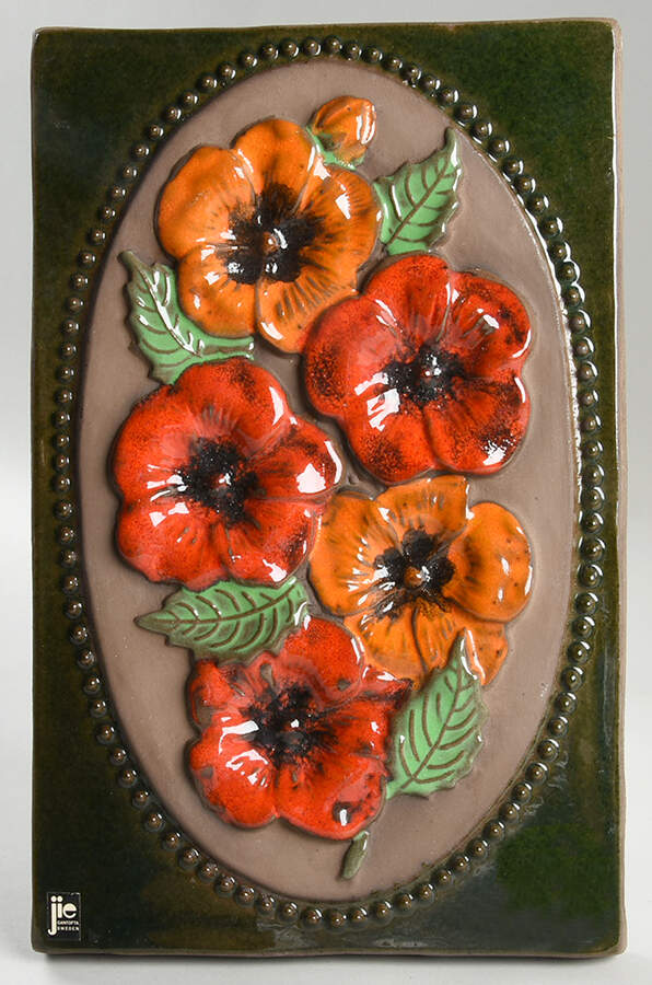 Floral Plaques Red And Orange Flowers - No Box by Jie Ceramics-1