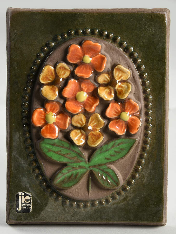 Floral Plaques Gold And Orange Flowers - No Box by Jie Ceramics-1