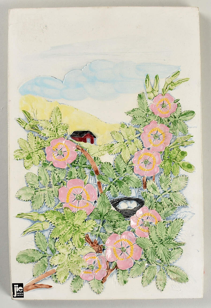 Floral Plaques Pink Flowers,Bird Nest,Barn,White Tile - No Box by Jie Ceramics-1