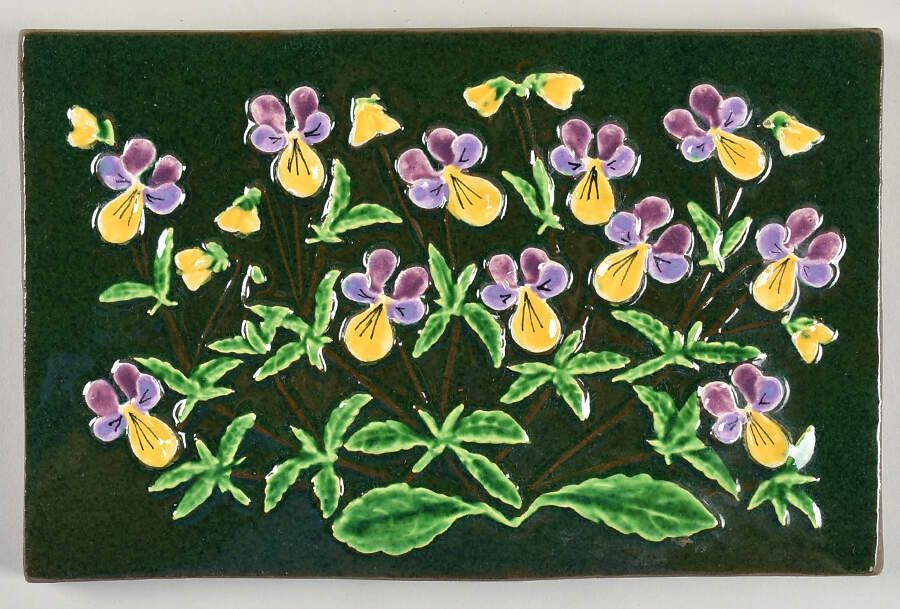Floral Plaques Heartsease-Yellow And Purple - No Box by Jie Ceramics-1