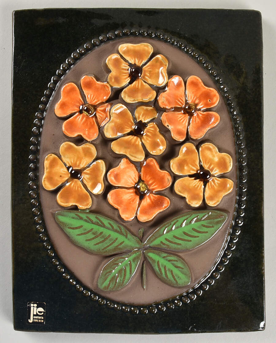 Floral Plaques Orange And Gold Flowers - No Box by Jie Ceramics-1
