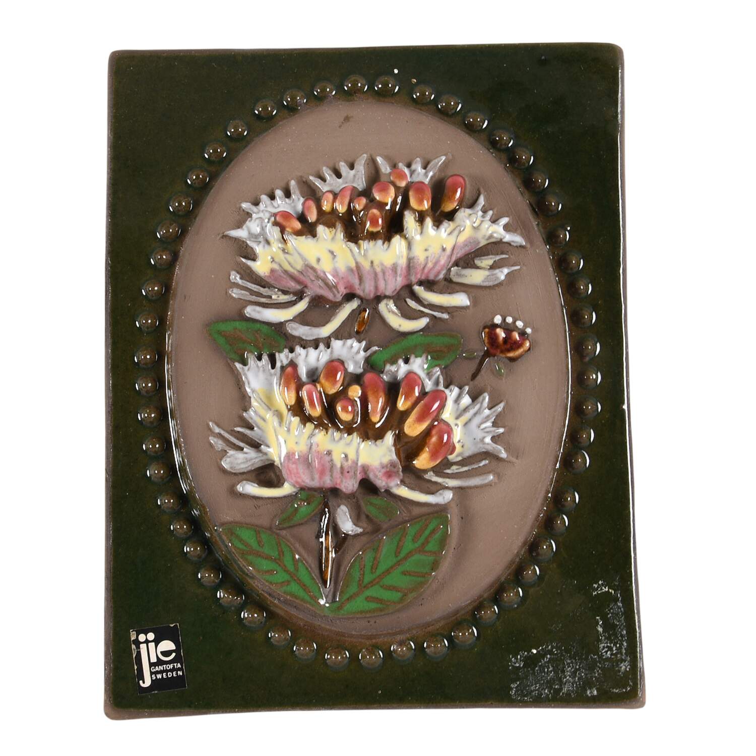Floral Plaques Honeysuckle-White,Brown - No Box by Jie Ceramics-1