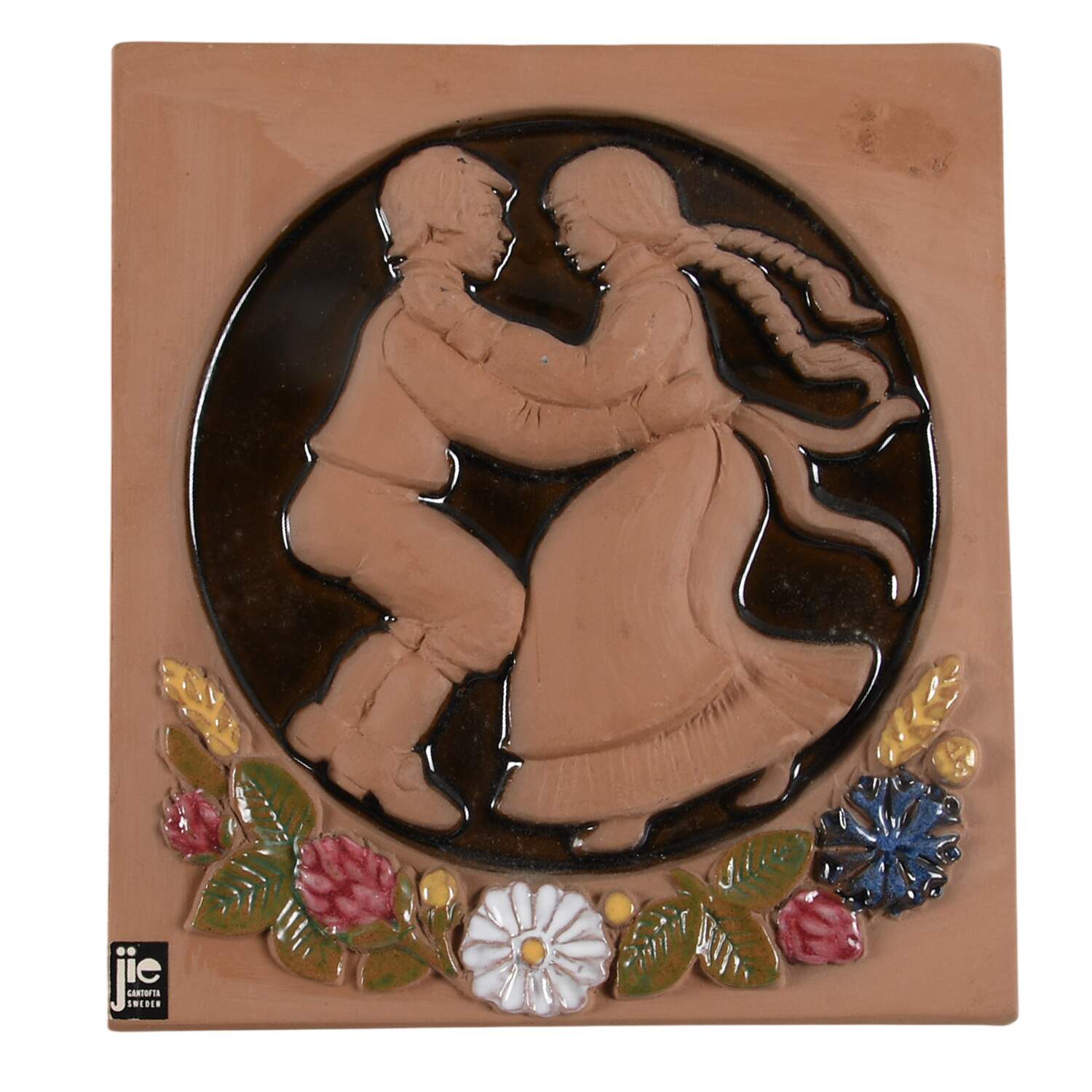 Floral Plaques Children Playing - No Box by Jie Ceramics-1