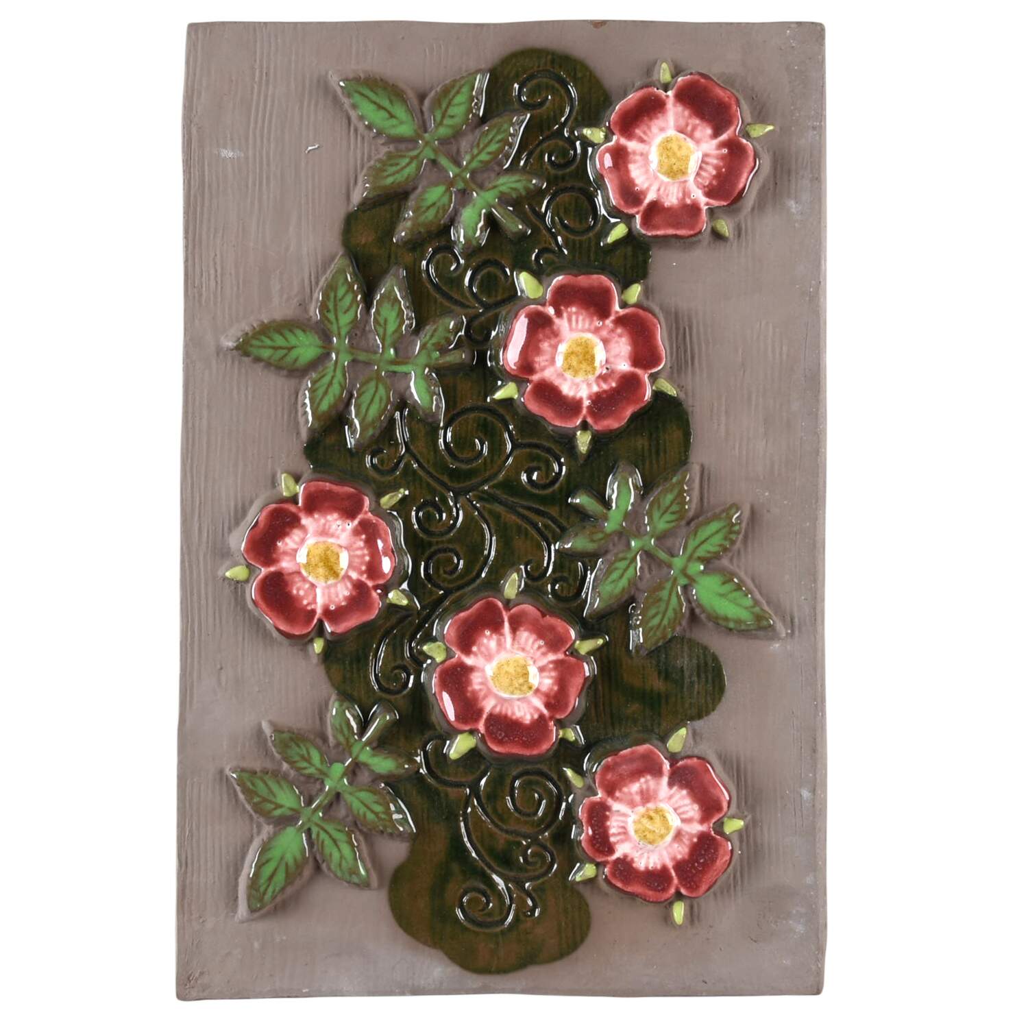 Floral Plaques Burgundy Flowers - No Box by Jie Ceramics-1
