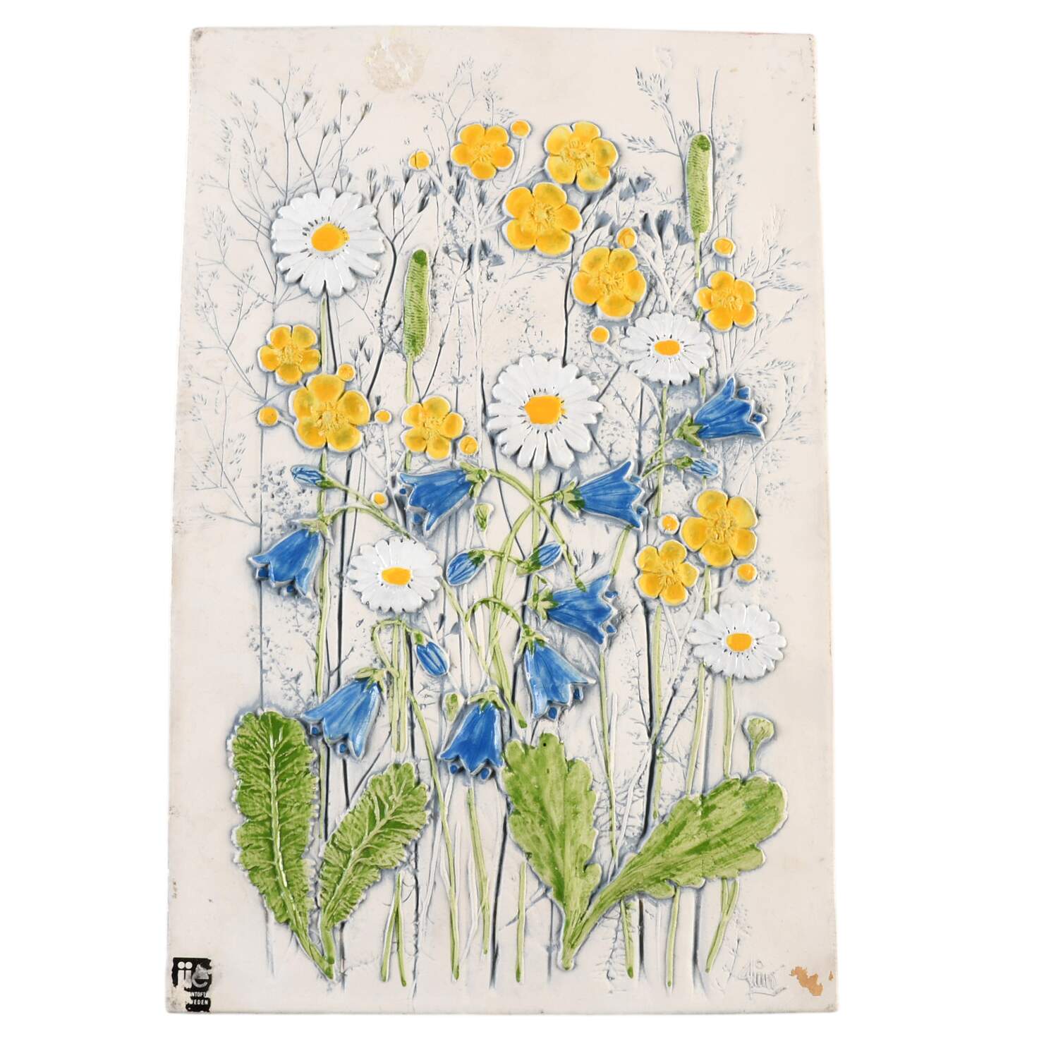Floral Plaques Blue, Yellow, & White Flowers - No Box by Jie Ceramics-1
