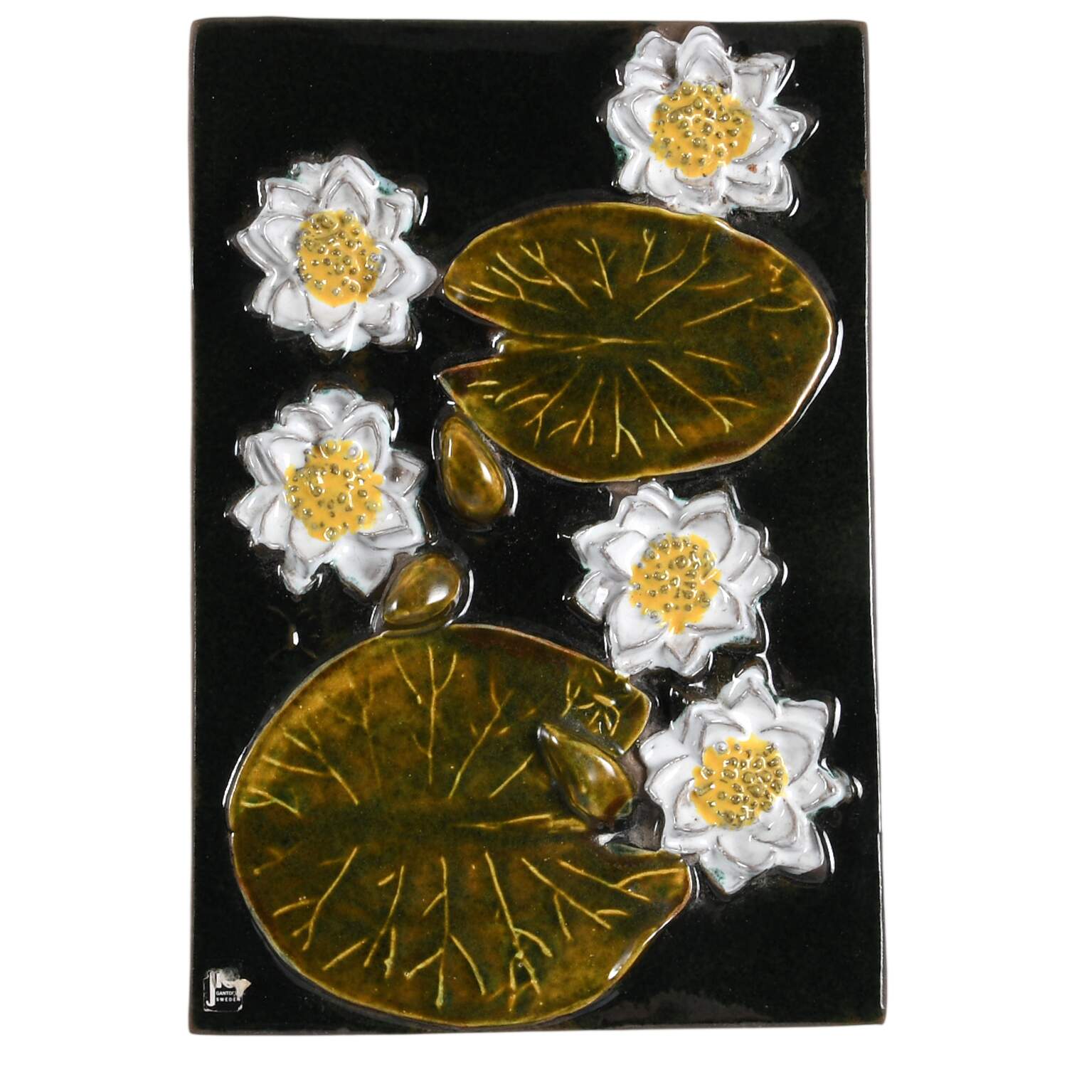 Floral Plaques White Lily Pads - No Box by Jie Ceramics-1