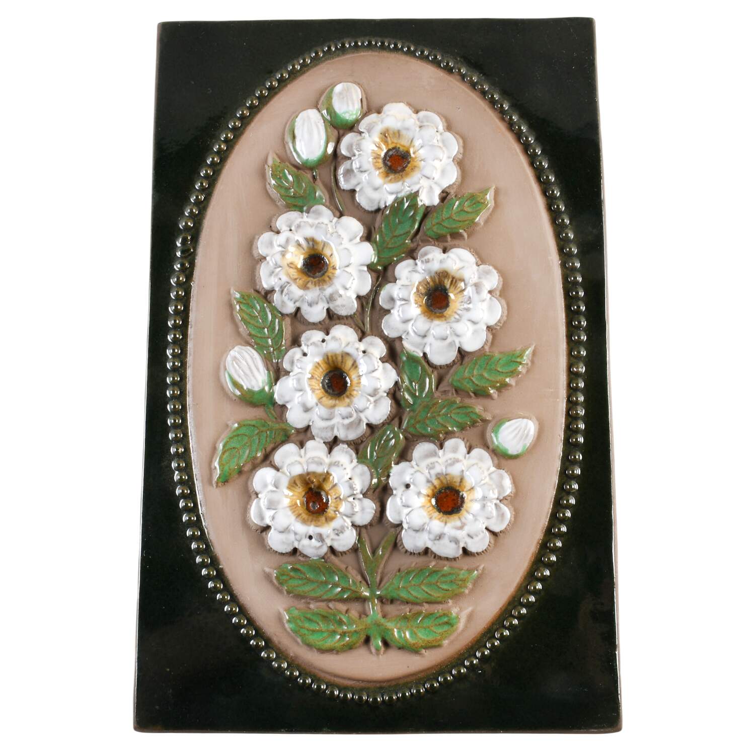 Floral Plaques White Flowers, White Buds - No Box by Jie Ceramics-1