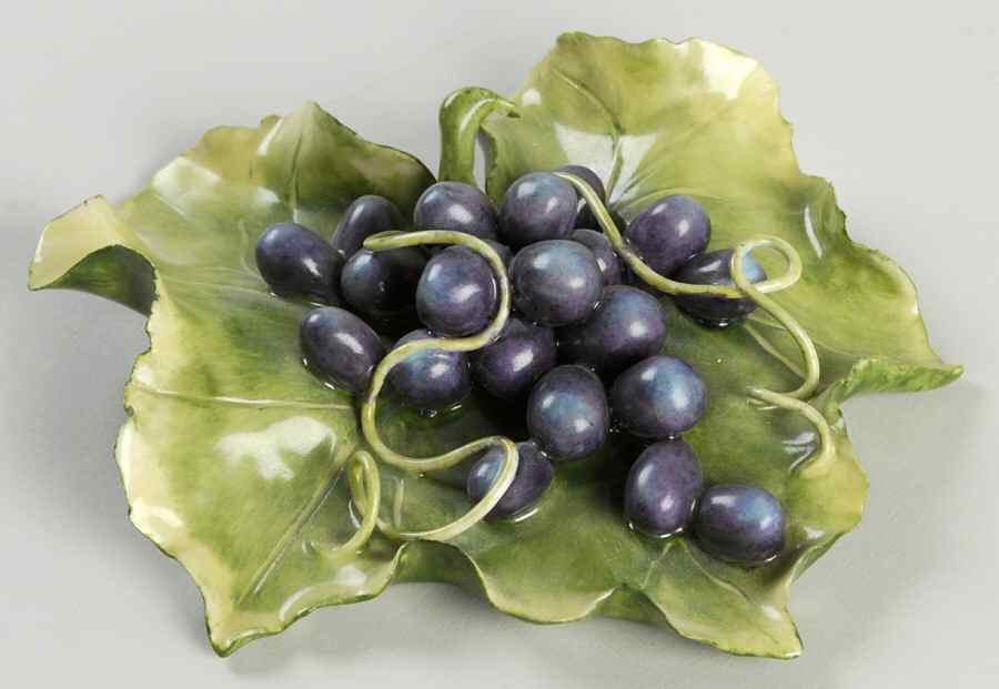 Katherine Houston Figurines & Giftware Purple Grapes On Leaf - No Box by Katherine Houston-1