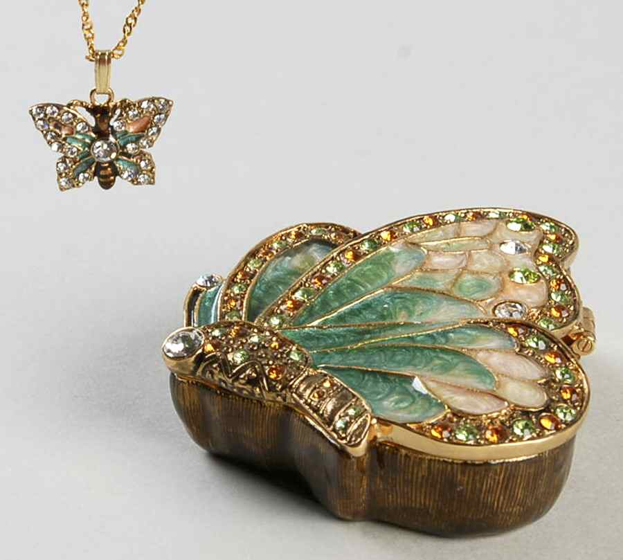 Jeweled Trinket Boxes Butterfly Box With Necklace - Boxed by Kingspoint Designs-1