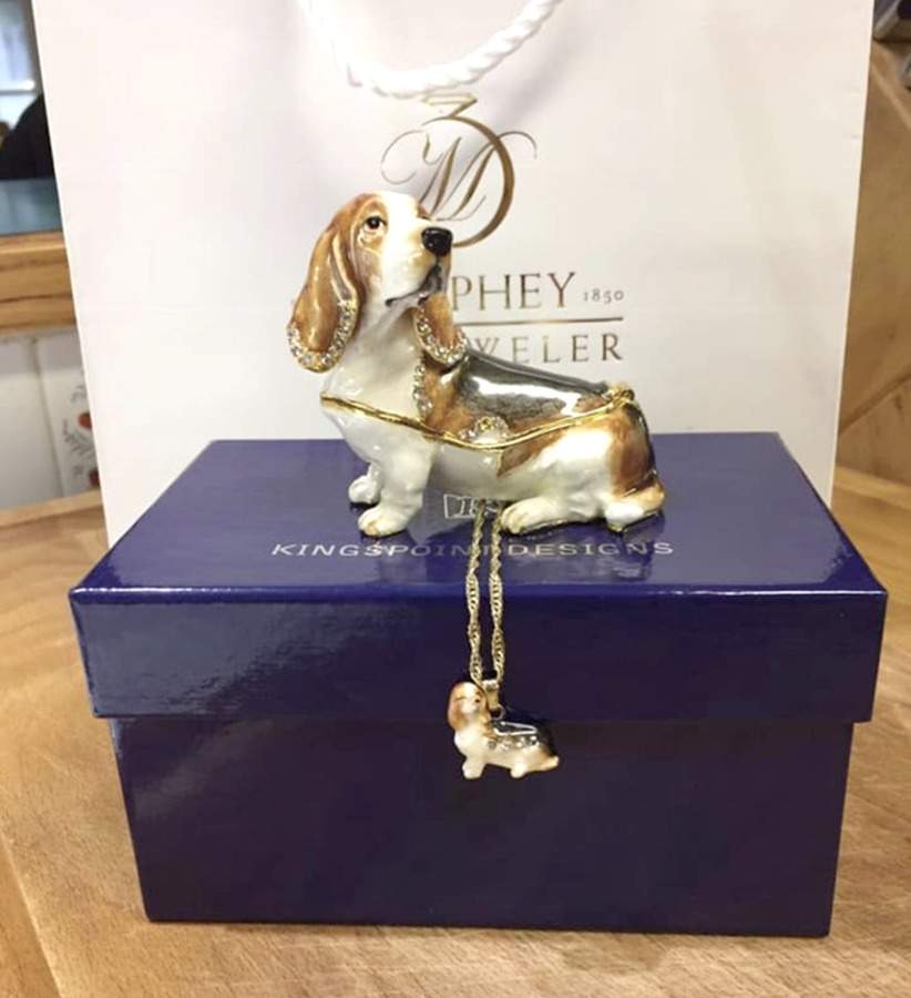 Jeweled Trinket Boxes Basset Hound With Necklace - Boxed by Kingspoint Designs-1