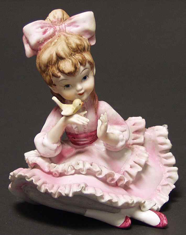 Lefton Figurines Bloomer In Red Ruffled Dress - No Box by Lefton-1