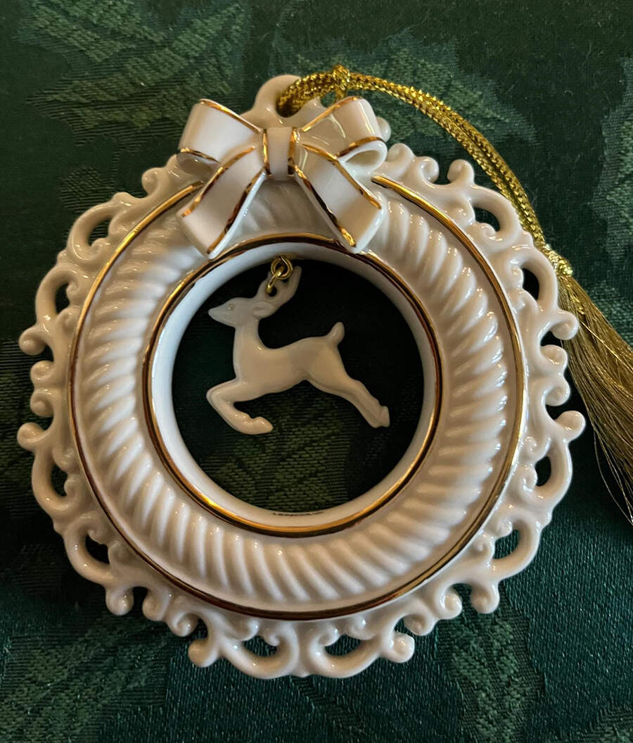 Lenox Christmas Ornament Reindeer In Wreath - No Box by Lenox-1