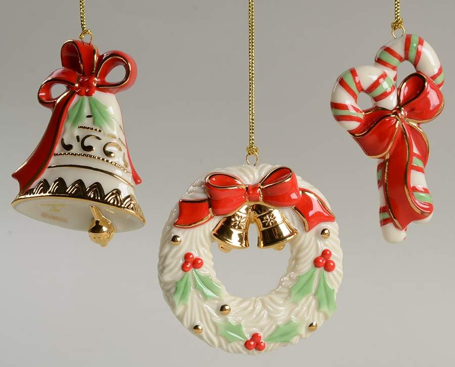 Lenox Christmas Ornament Wreath-Candy Cane-Bell-3-Piece Set - Boxed by Lenox-1