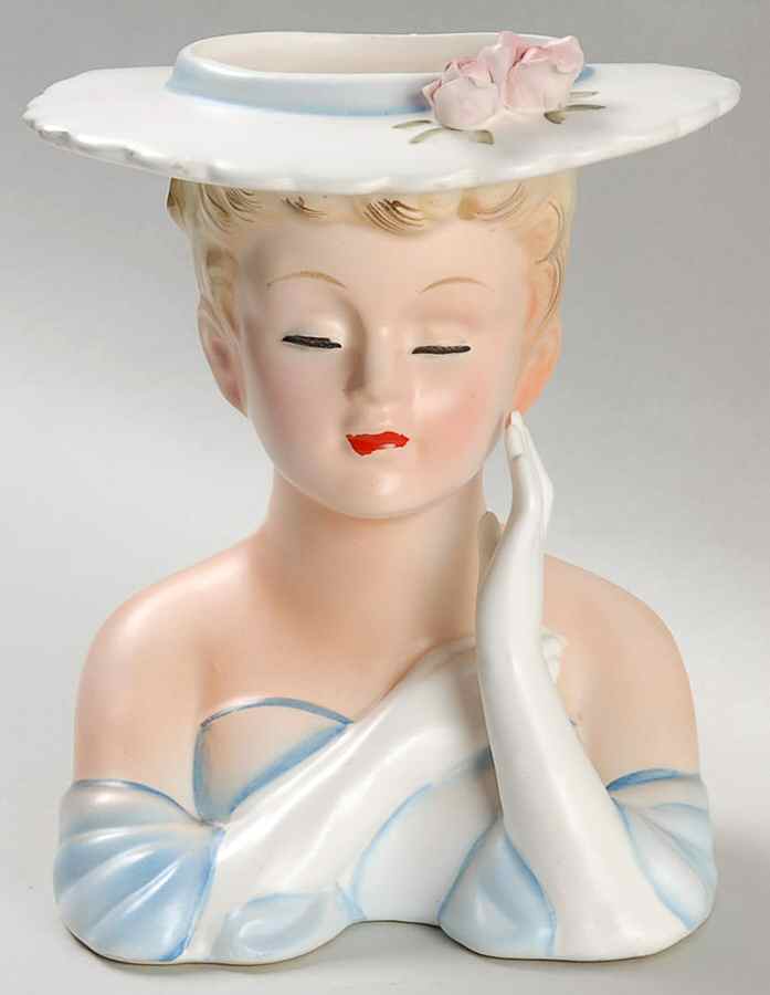 Lefton Head Vases Lady With Blue Dress  - No Box by Lefton-1